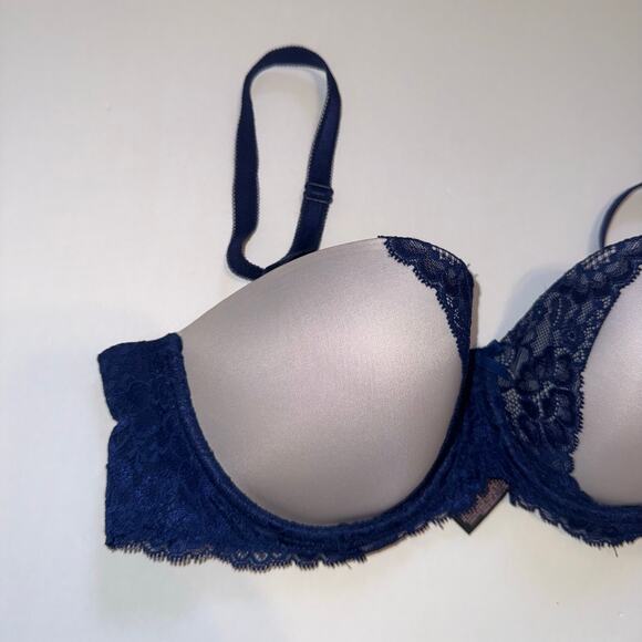 Victoria’s Secret Dream Angels Strapless Bra 36C Navy Blue Lace Push‑Up Grey - Picture 13 of 16